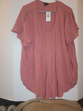 torrid Dusty Rose V-Neck Flutter Sleeve Tunic Top